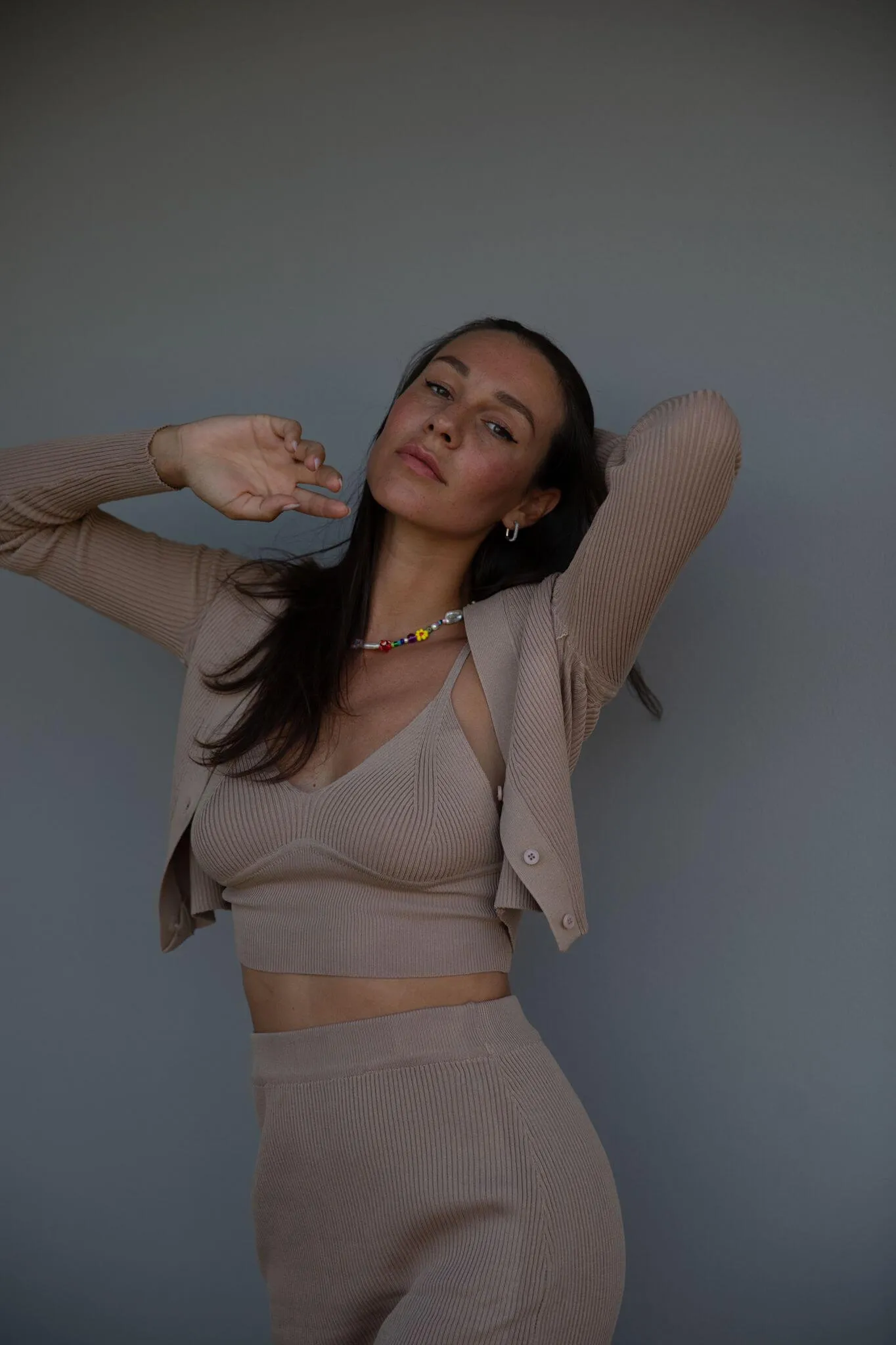 Top in maglia a costine - beige