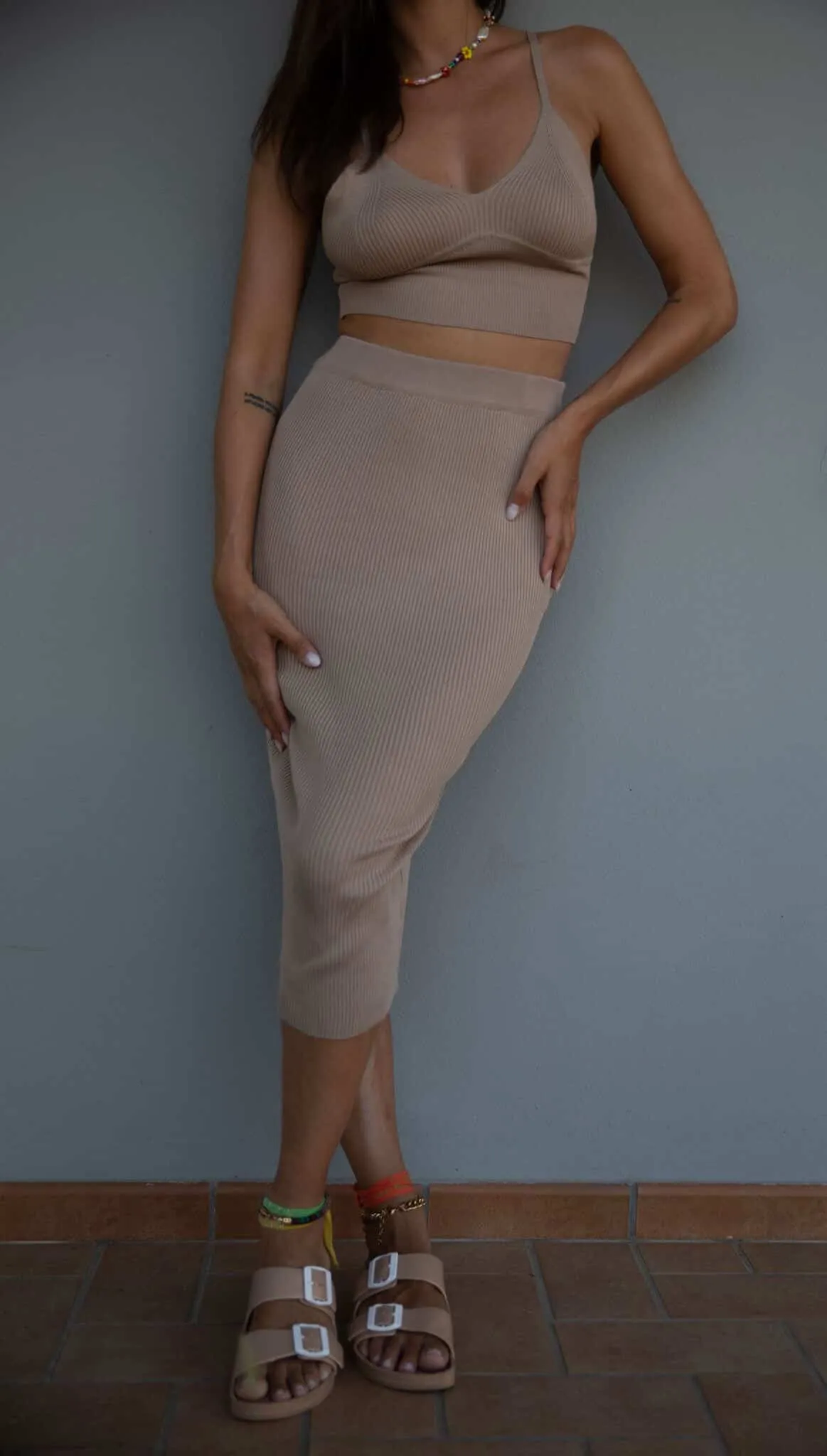 Top in maglia a costine - beige