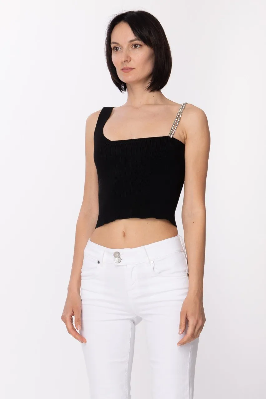 Top in maglia con bretella gioiello Nero
