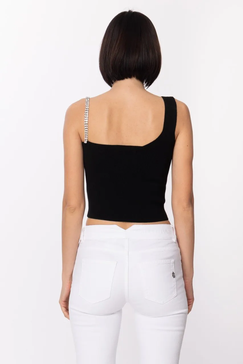 Top in maglia con bretella gioiello Nero