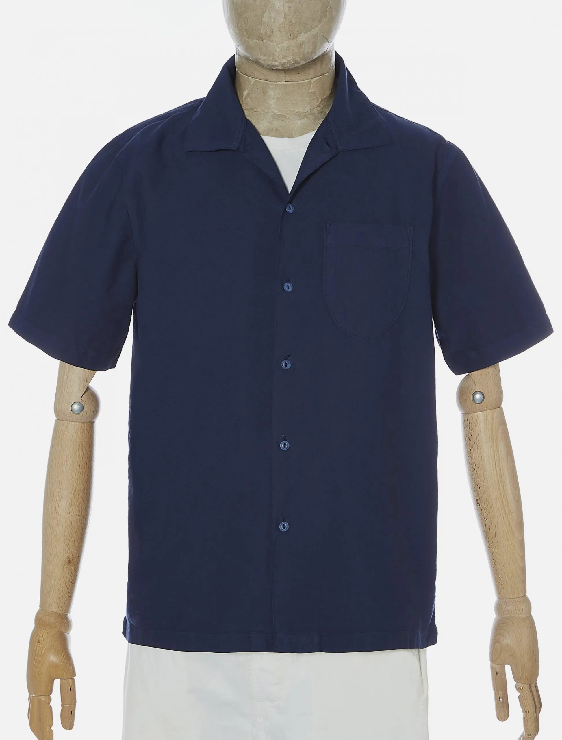 Universal Works Open Collar Shirt Navy Oxford