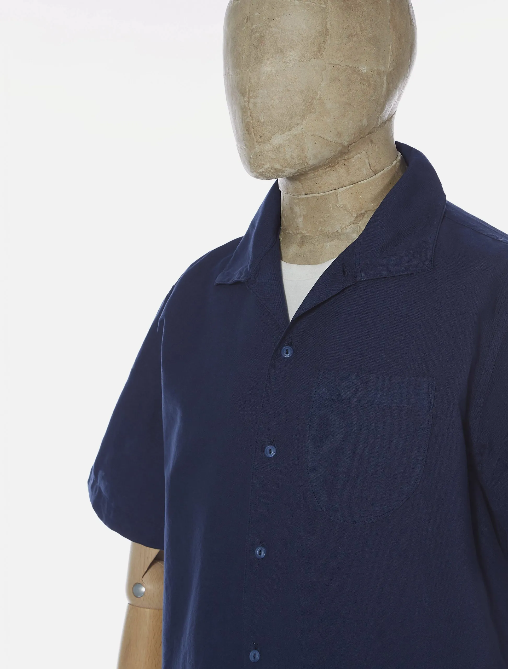 Universal Works Open Collar Shirt Navy Oxford