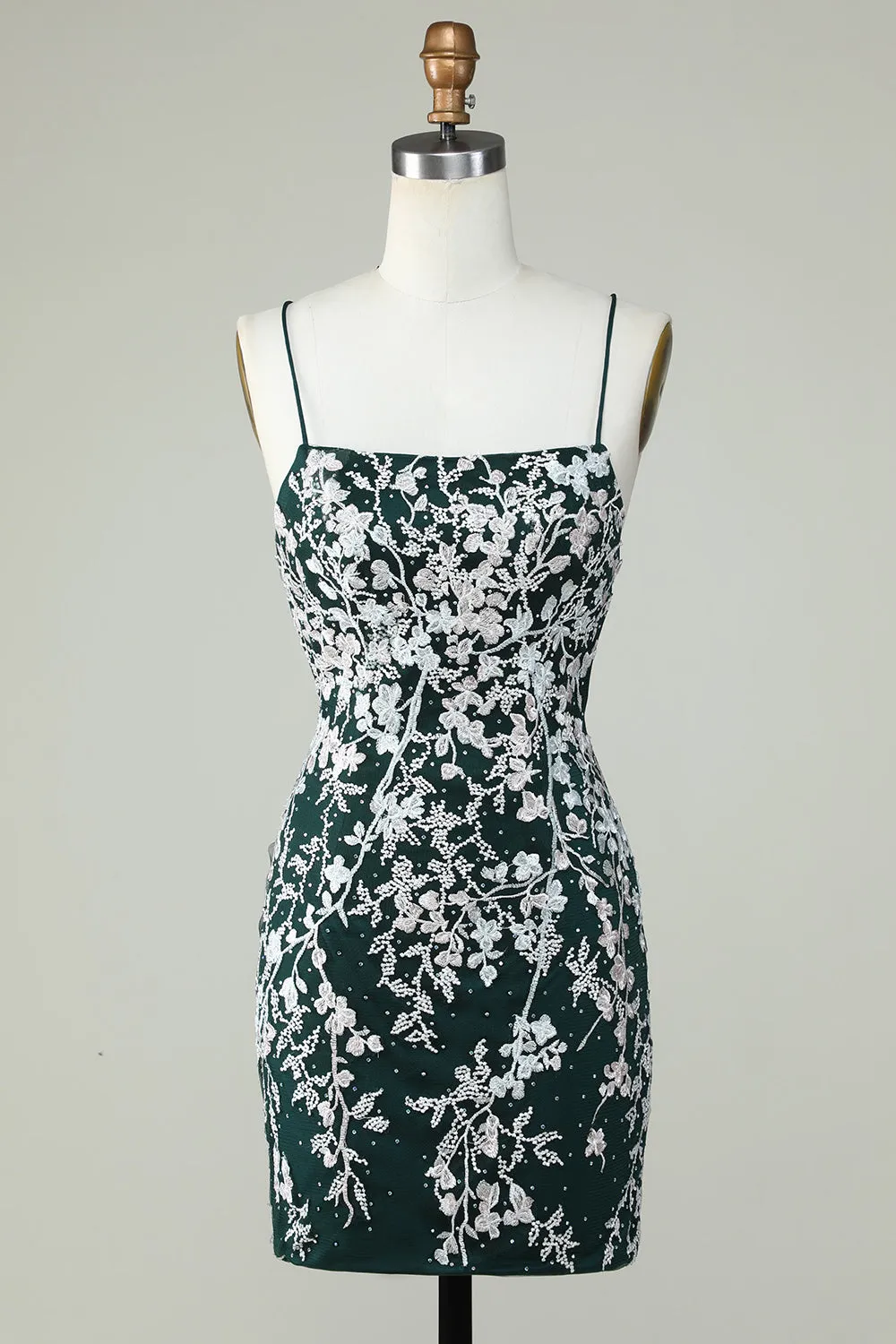 Verde scuro cinghie di spaghetti spalline bodycon abito da ritorno a casa con applicazioni