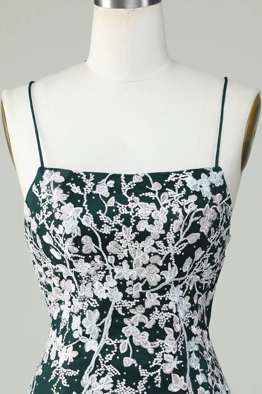Verde scuro cinghie di spaghetti spalline bodycon abito da ritorno a casa con applicazioni