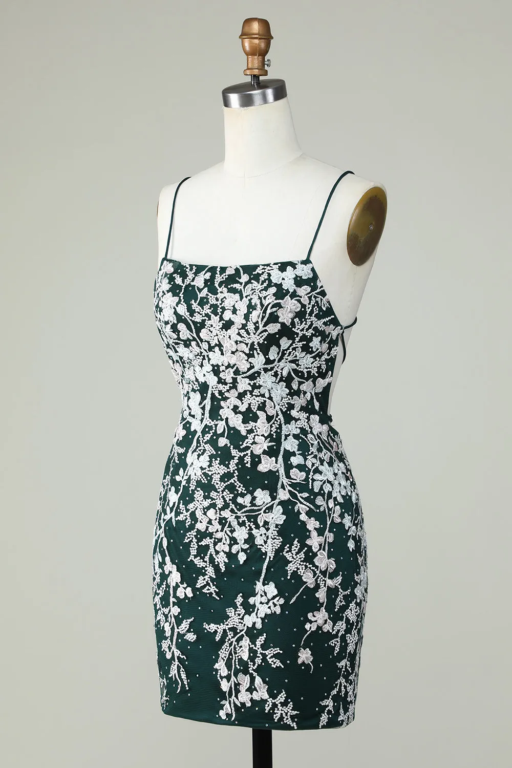 Verde scuro cinghie di spaghetti spalline bodycon abito da ritorno a casa con applicazioni