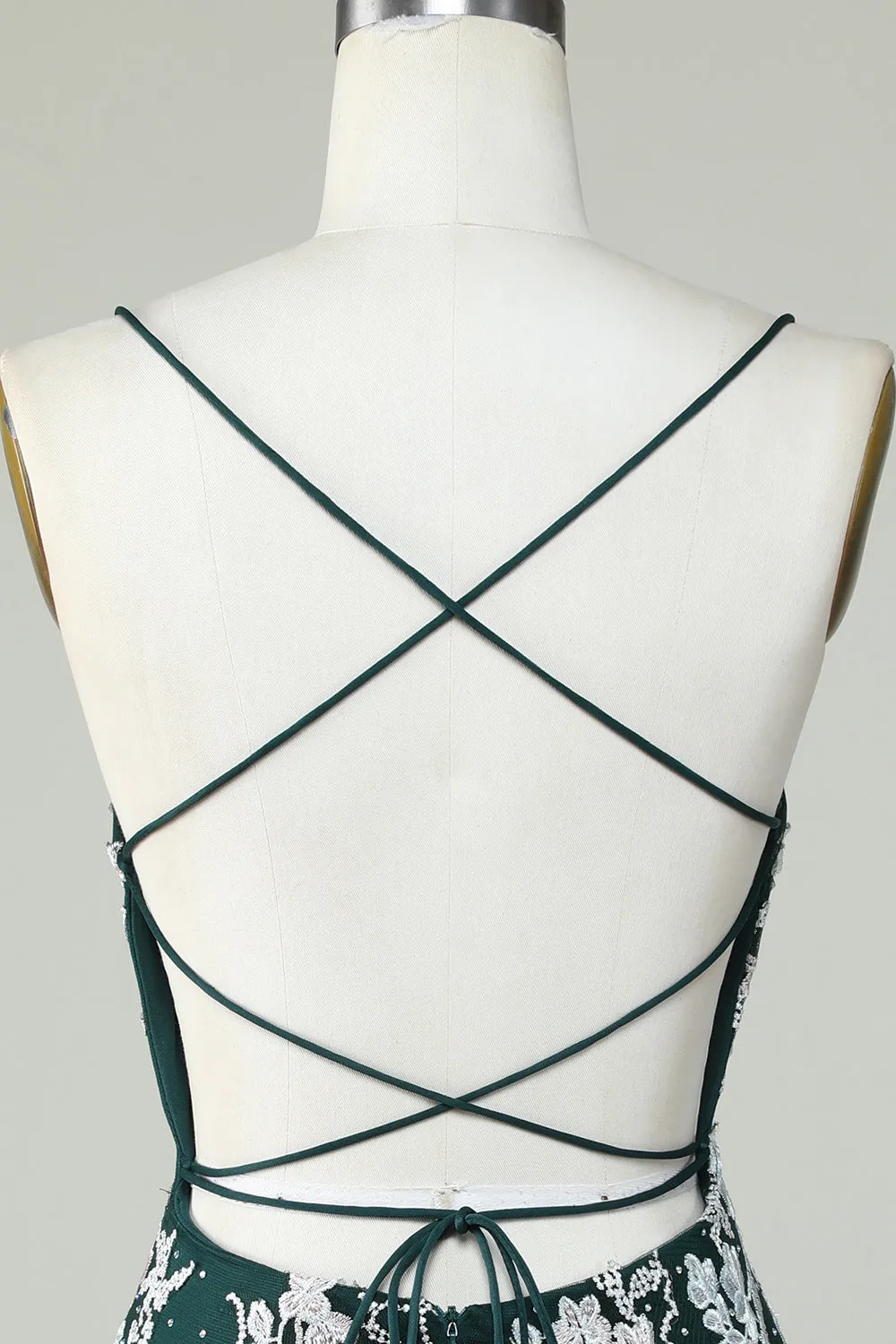Verde scuro cinghie di spaghetti spalline bodycon abito da ritorno a casa con applicazioni