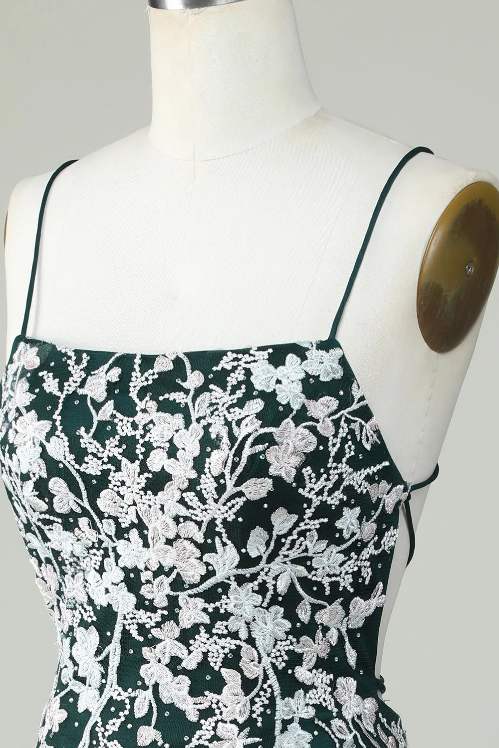 Verde scuro cinghie di spaghetti spalline bodycon abito da ritorno a casa con applicazioni