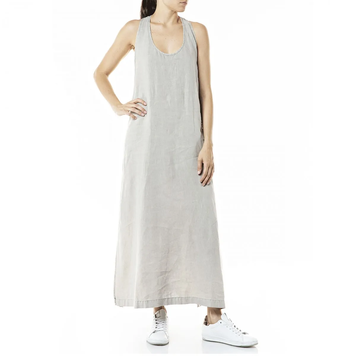 Vestito Lungo In Lino Essential, Grigio