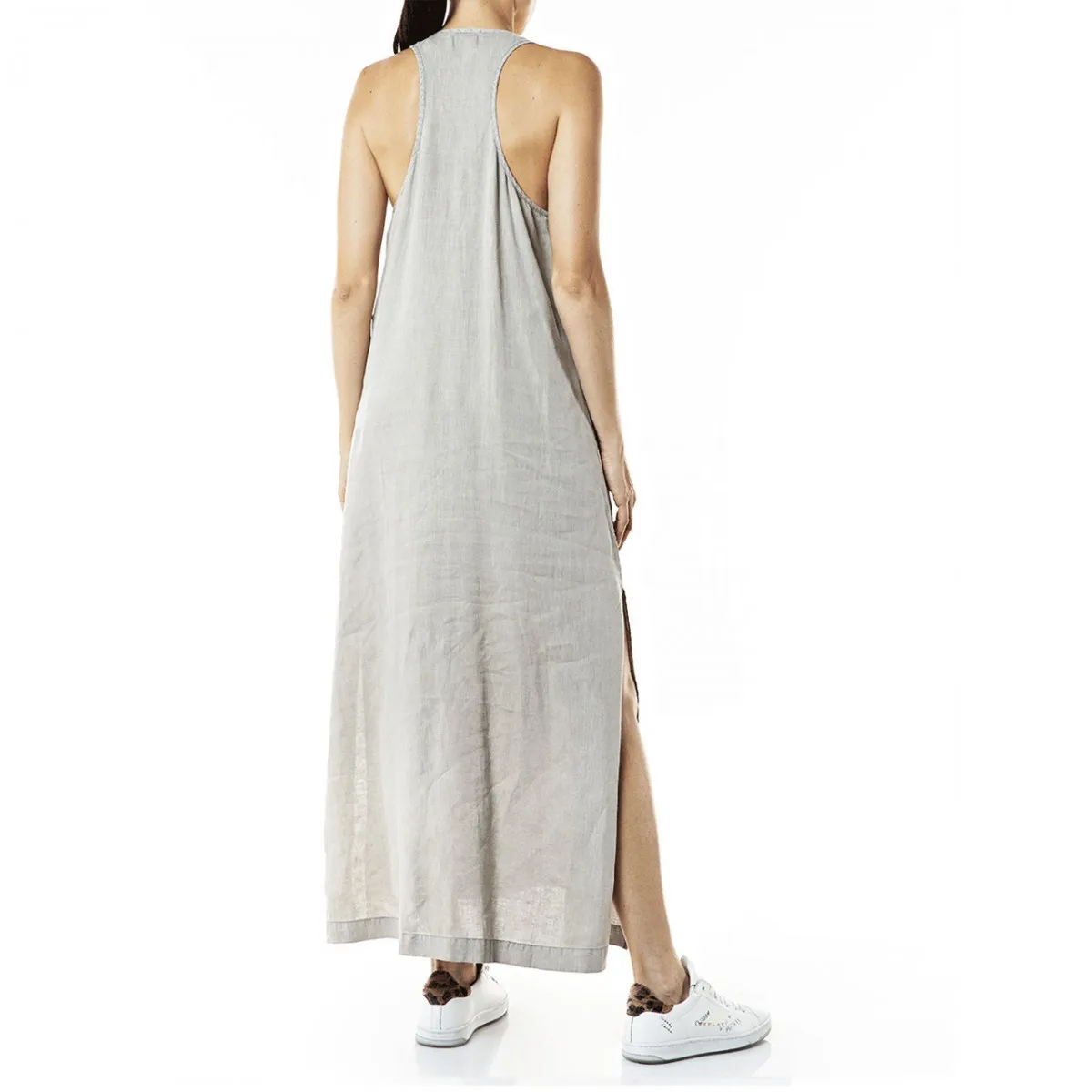 Vestito Lungo In Lino Essential, Grigio