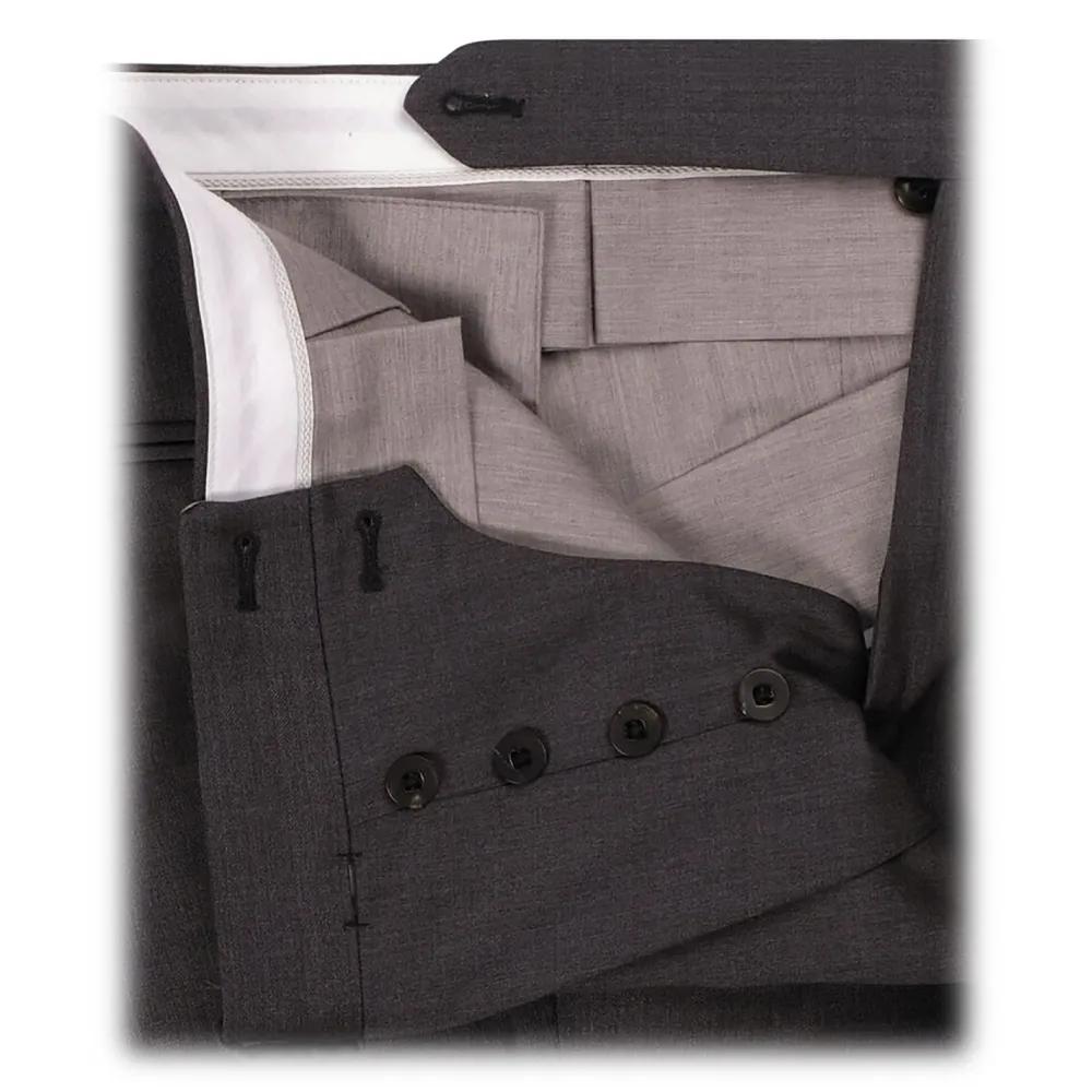 Viola Milano - Pantalone in Lana a Pieghe Regolatori Laterali - Grigio Scuro - Handmade in Italy - Luxury Exclusive Collection