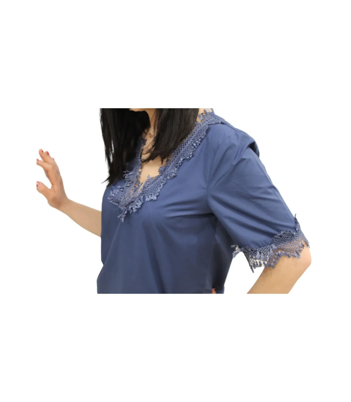 White Wise Donna Blusa Manica Corta Scollo A V