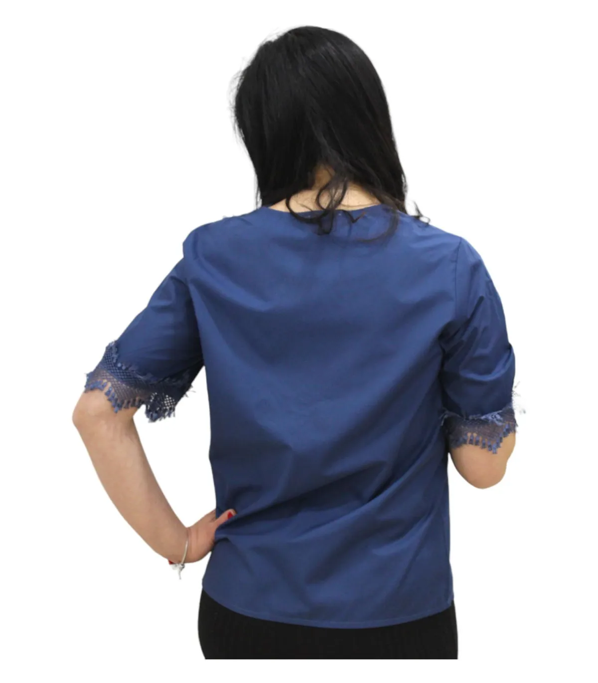 White Wise Donna Blusa Manica Corta Scollo A V